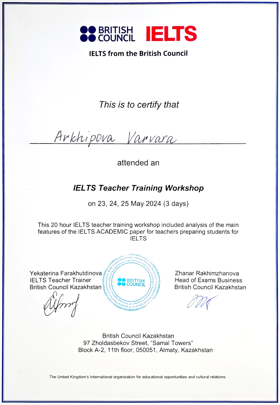 IELTS Teacher Training Workshop · British Council Kazakhstan